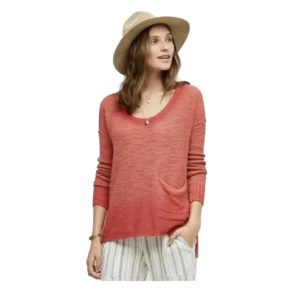 Anthropologie Moth Ombre Thermal Sweater Pocket Tunic Top Size Small - Picture 2 of 16